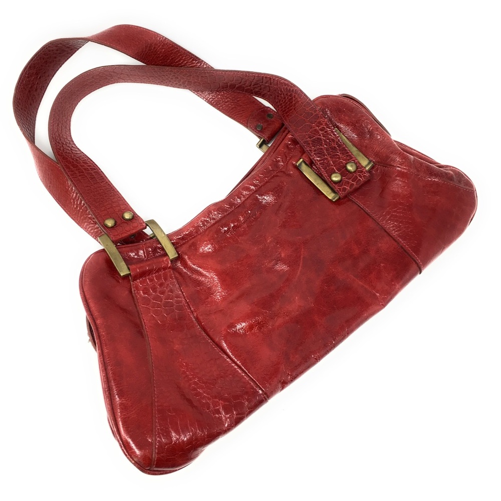 Red Leather Satchel Purse Shoulder Handbag